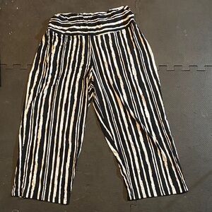 Woman Within Striped Capris - Black and White